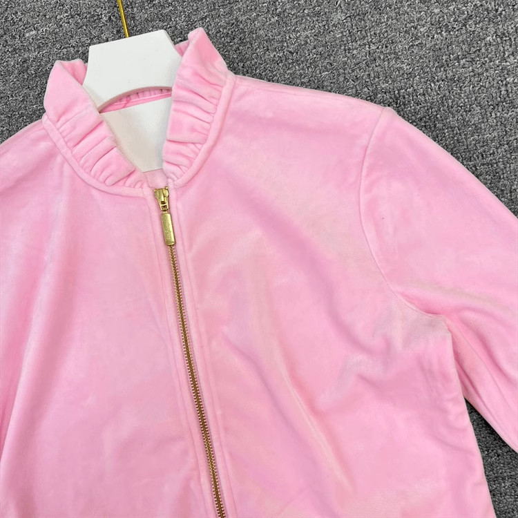 💗NEW💗Lilly Pulitzer Pink Jayla Velour Ruffle Zip-Up Jacket Pants SET XL XLarge