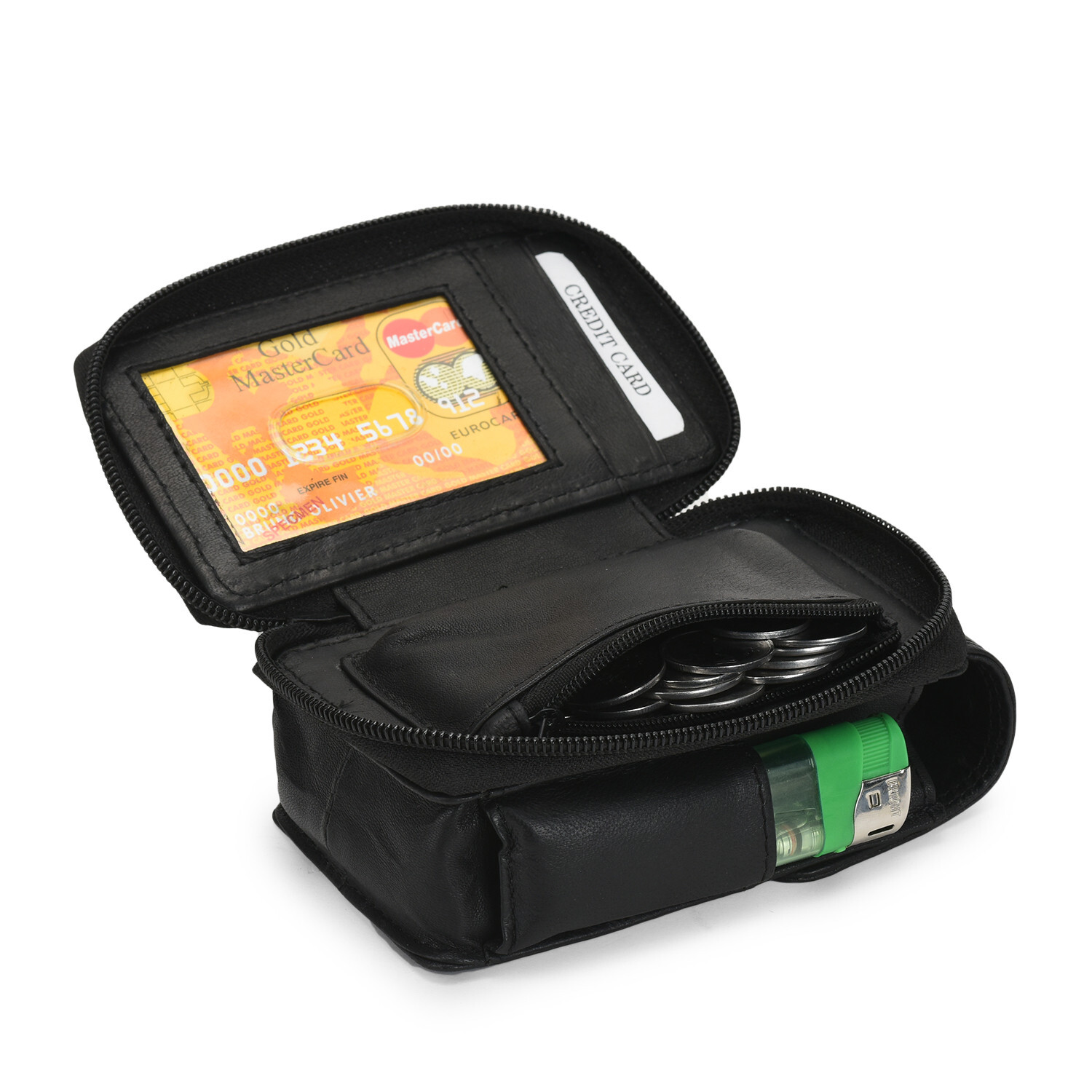 Leatherboss Cigarette Case Lighter holder With Attached All Around Zipper Wallet