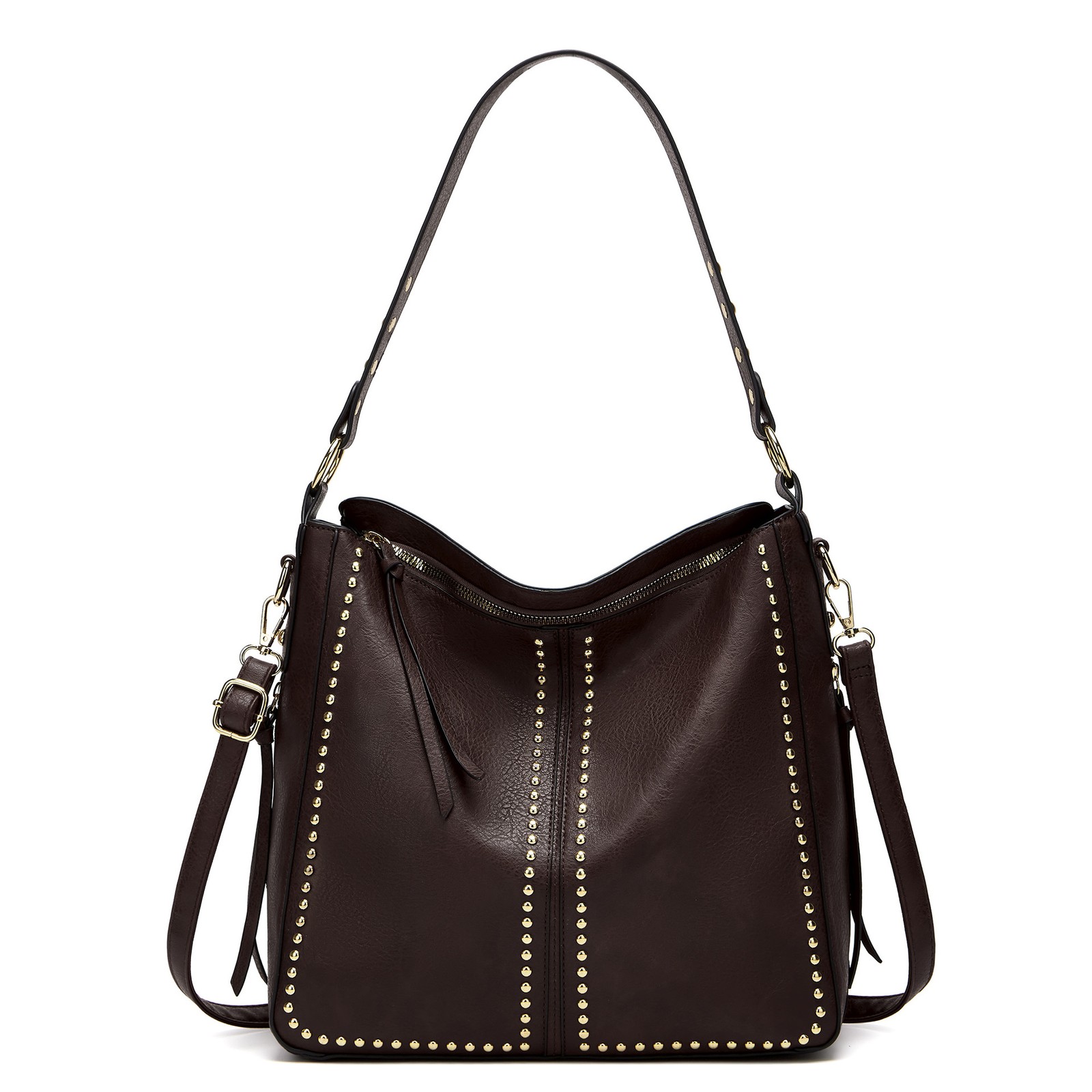 Soft PU Rivet Hobo Shoulder Bag Large Capacity Crossbody Tote Purse With Wallet