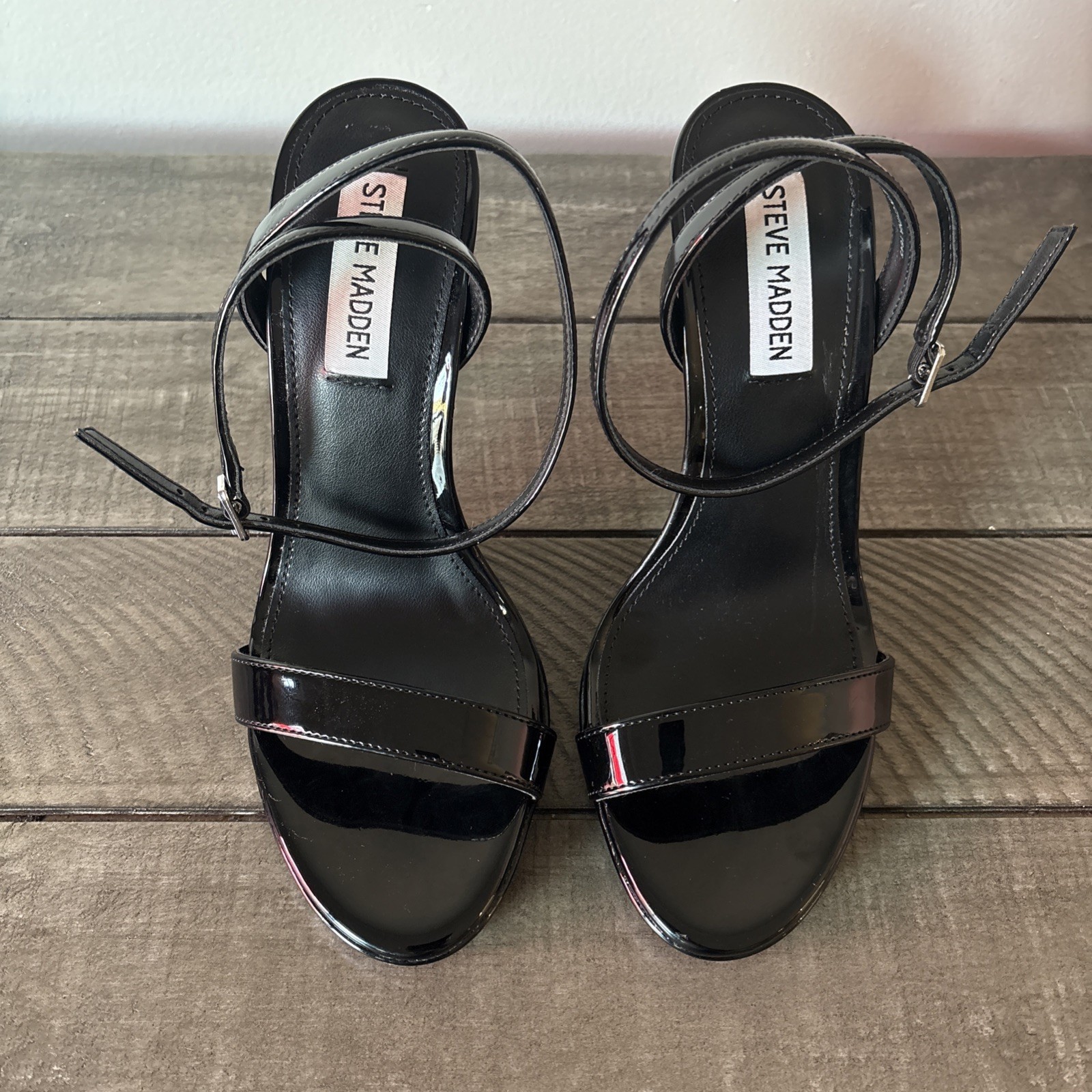 Steve Madden Wafer 4.5 inch High Heel Open Ankle Strap Stiletto – Black Size 7