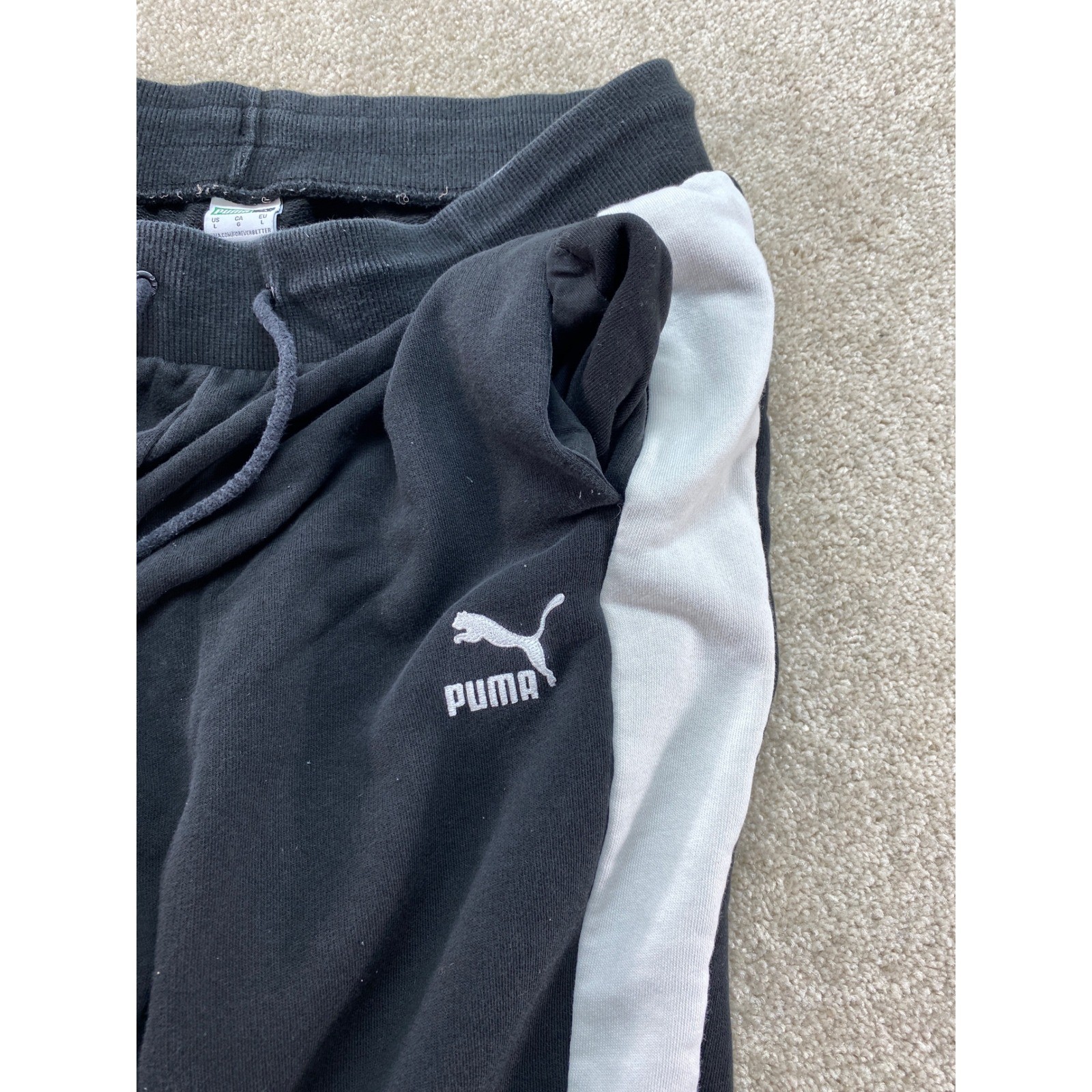 Puma Sweatpants Mens Size Large Black Joggers Athletic Side Stripe Logo