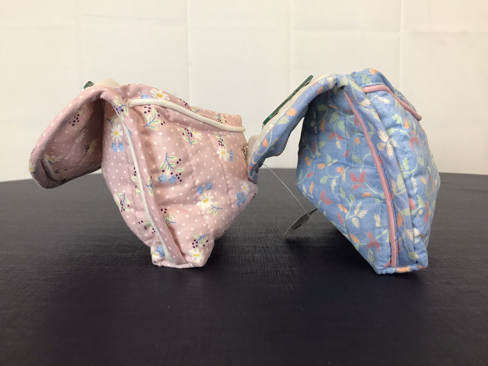 2 Totes Small Makeup Travel Bags Fabric Plastic Lined Deadstock