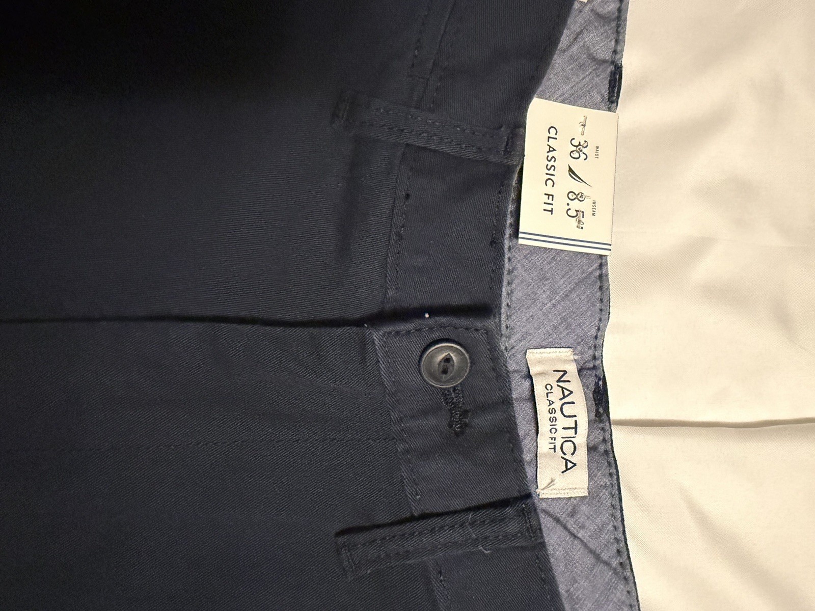 Nautica Men’s Classic Fit Navy Solid Chino Shorts 8.5″ Inseam Flat Front
