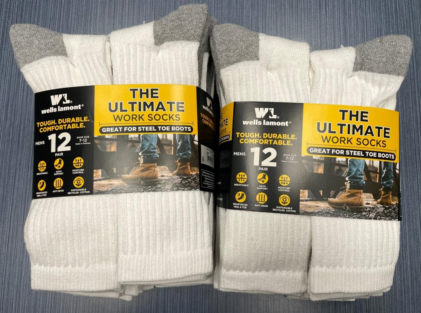 24 Pair x Wells Lamont Mens Size 7-12 Ultimate Work Socks For Steel Toe Boots