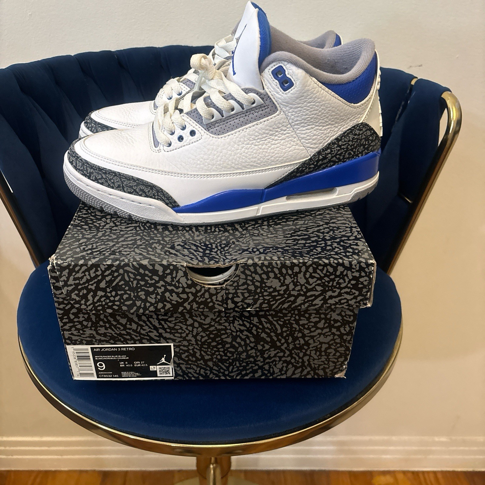 Jordan Air Jordan 3 Retro Racer Blue White Leather Low Top CT8532-145 Men