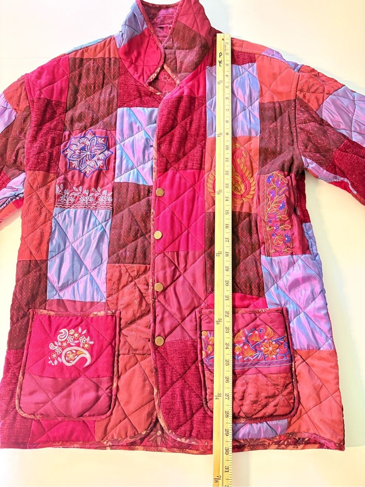 Mix Nouveau Oversized Reversible Quilted Patchwork Jacket Embroidered Boho Artsy