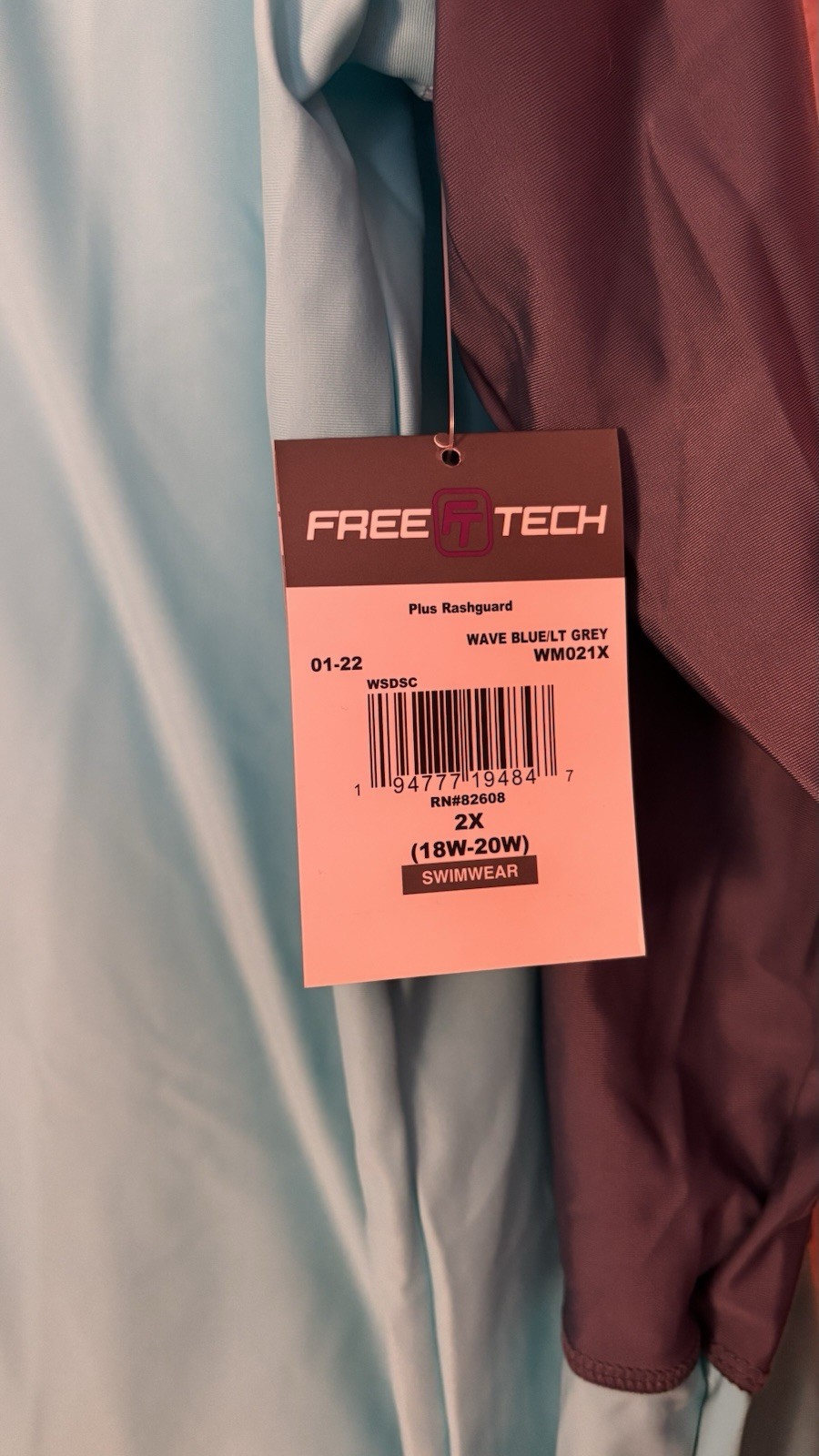 Free Tech Women’s Long Sleeve Rash Guard Swim Top Plus Size 2X Aqua Grey NEW