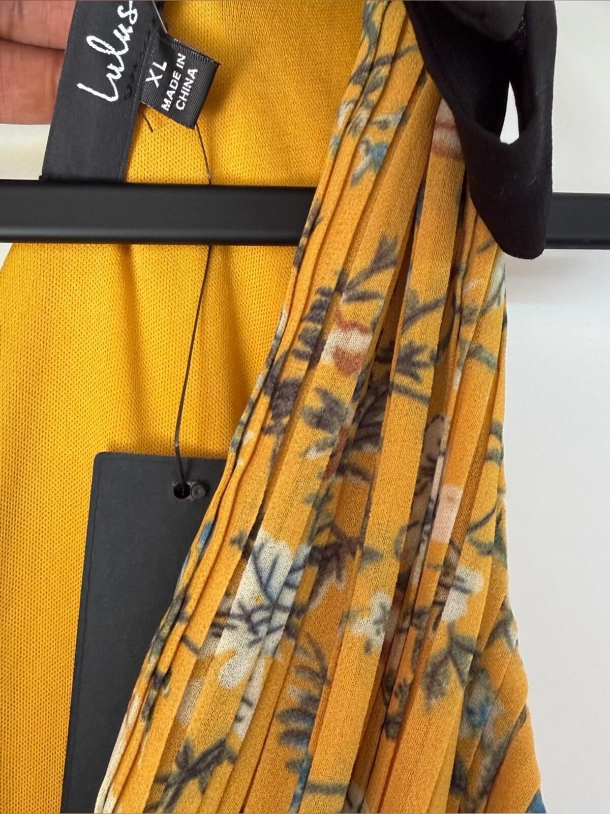 Lulus Such Sophistication Yellow Floral Tiered Maxi Dress with Black Trim