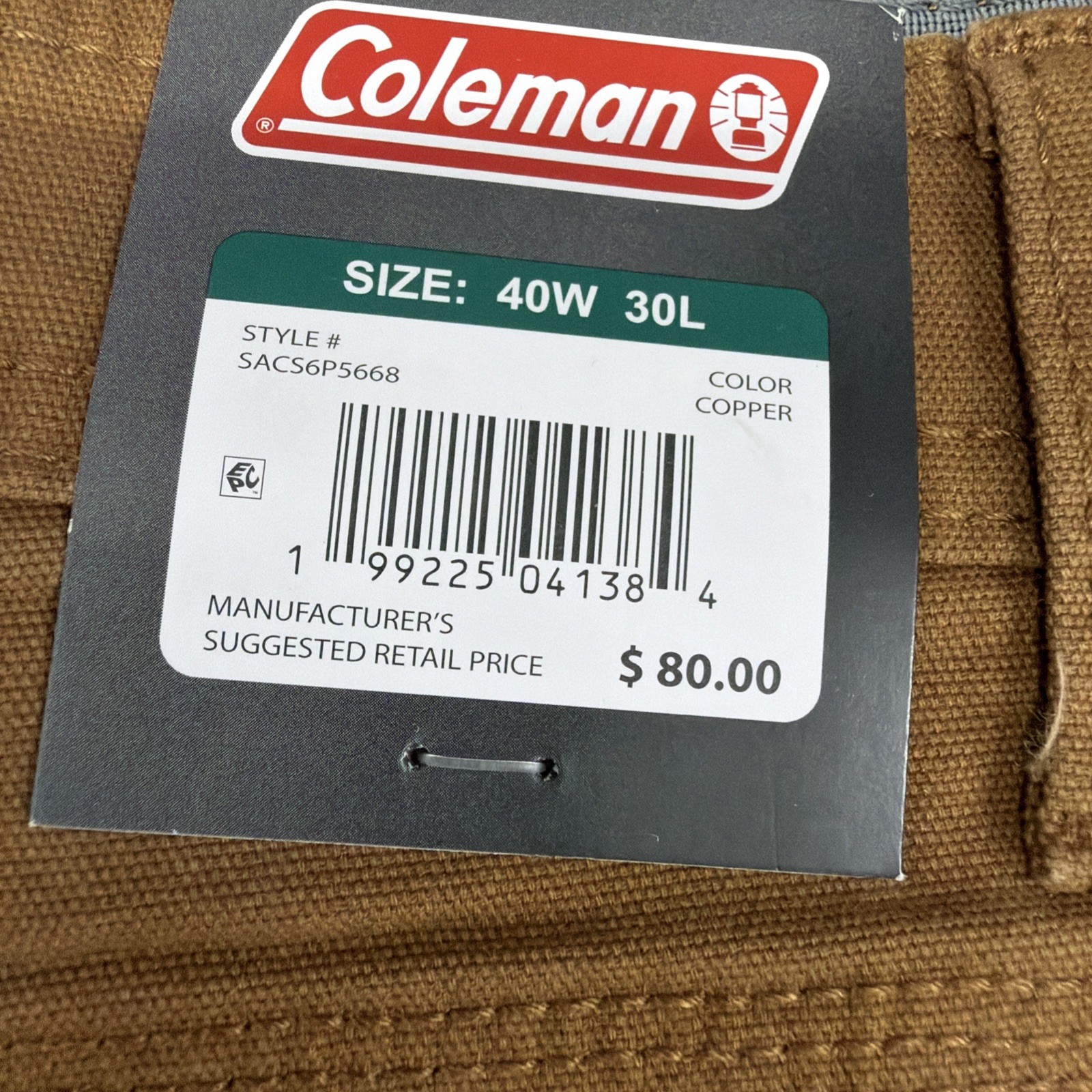 Coleman Men’s Durable Canvas Tear Resistant Utility Pants 40×30 Copper