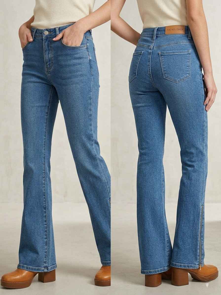 Zipper-Hem Bootcut Jeans Blue, 2 Styles, Samples, Size 27 The Noli Shop