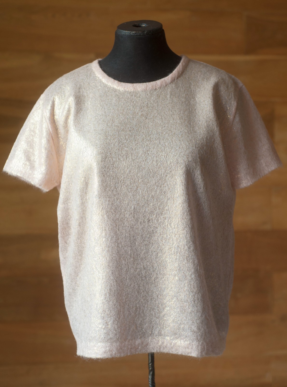 PRADA Pink Gold Metallic Mohair Knit Top T-Shirt Blouse It 42 S Made in Italy