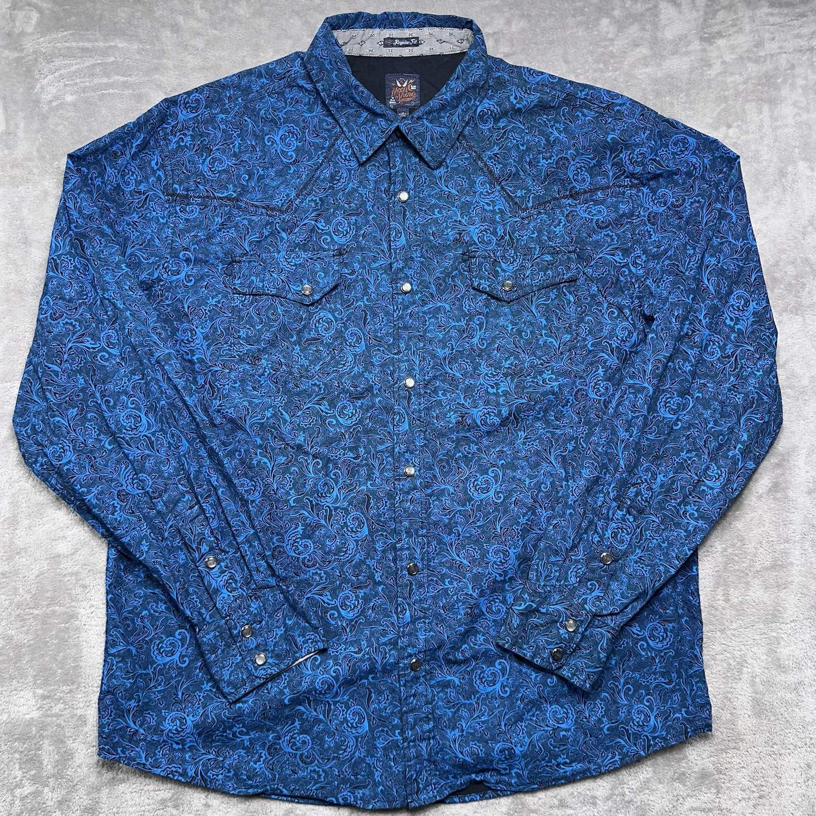 Moon Shine Spirit Satanta Paisley Western Snap Shirt Teal Blue/Black Size Large
