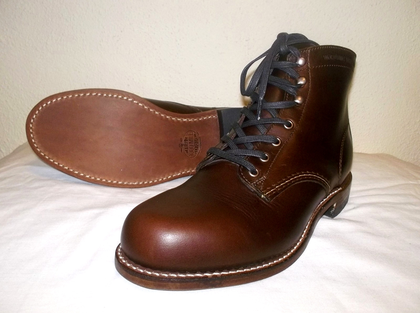 WOLVERINE 1000 Miles PLAIN TOE Work BOOTS Brown GOODYEAR WELT Vibram~MADE IN USA