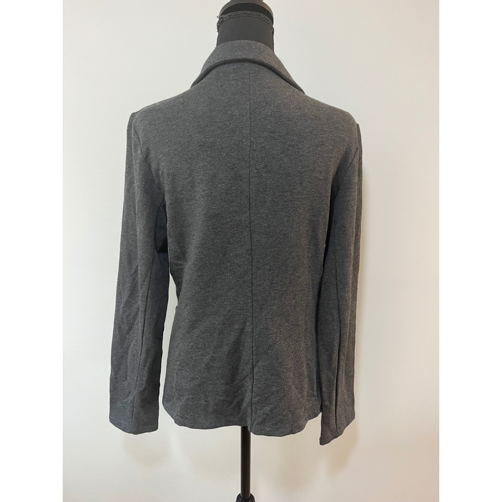 Tahari Knit Blazer Jacket Charcoal Gray Heather 3 Button Pocket Large L NWT
