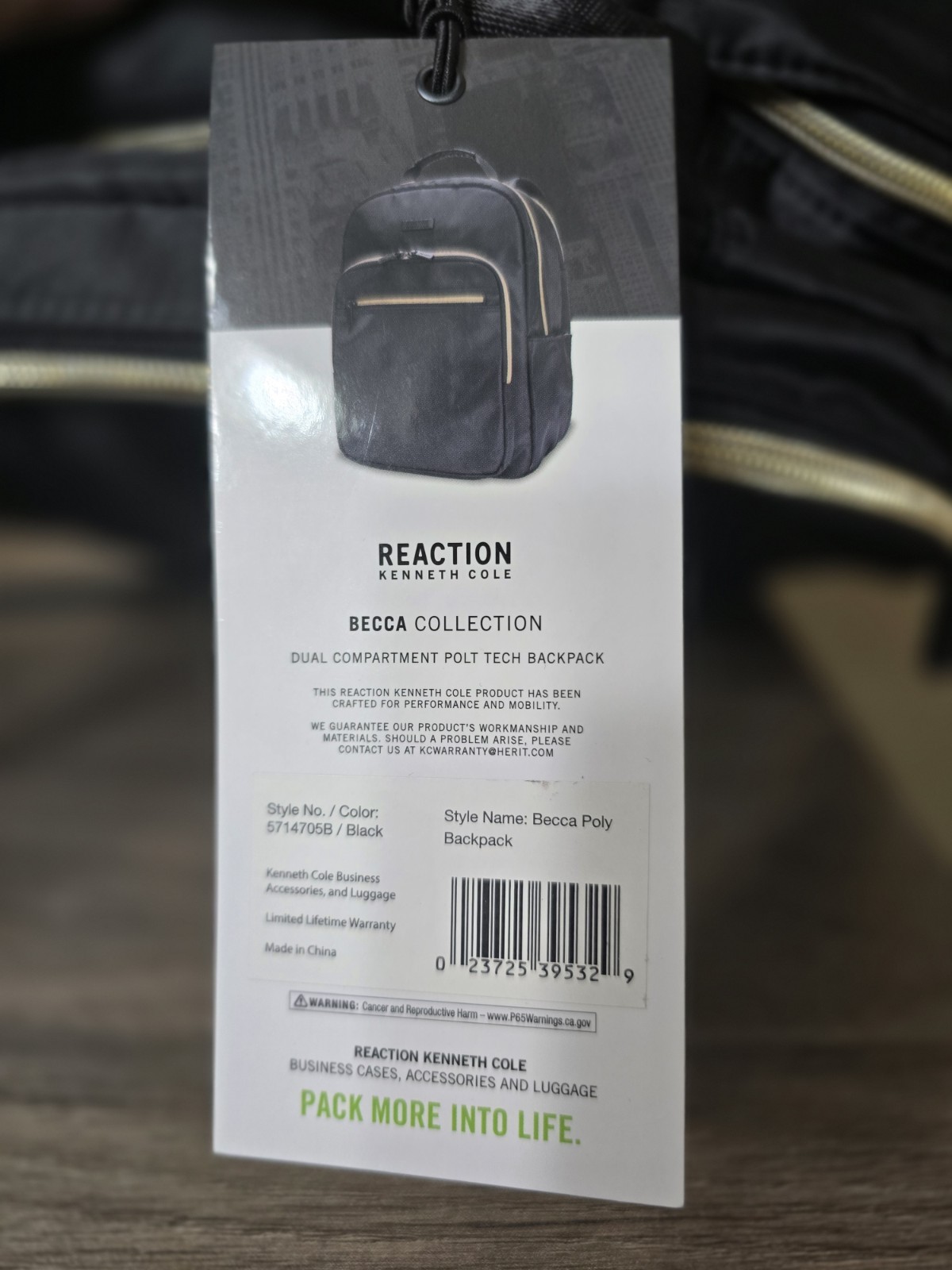 Kenneth Cole Reaction “Becca” size M Dual Compartment Backpack Black