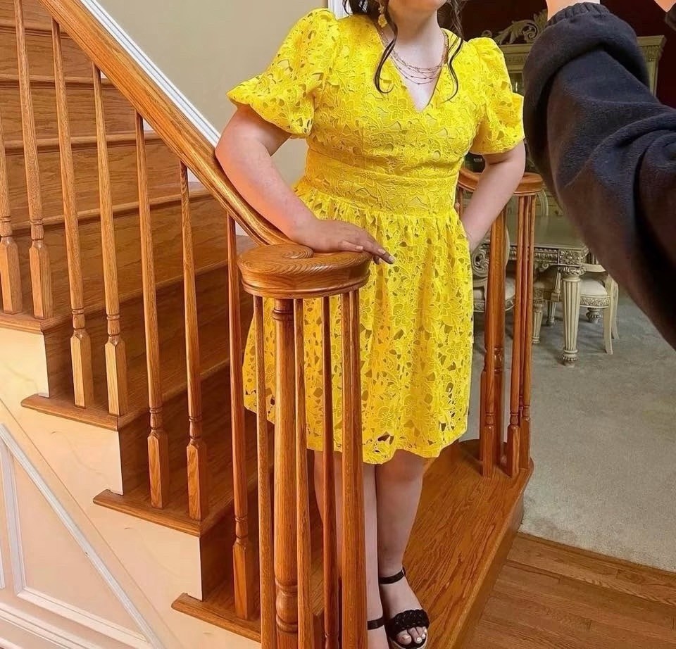 Prabal Gurung for JCPenney Yellow Floral Lace V-Neck Fit & Flare Dress 14W