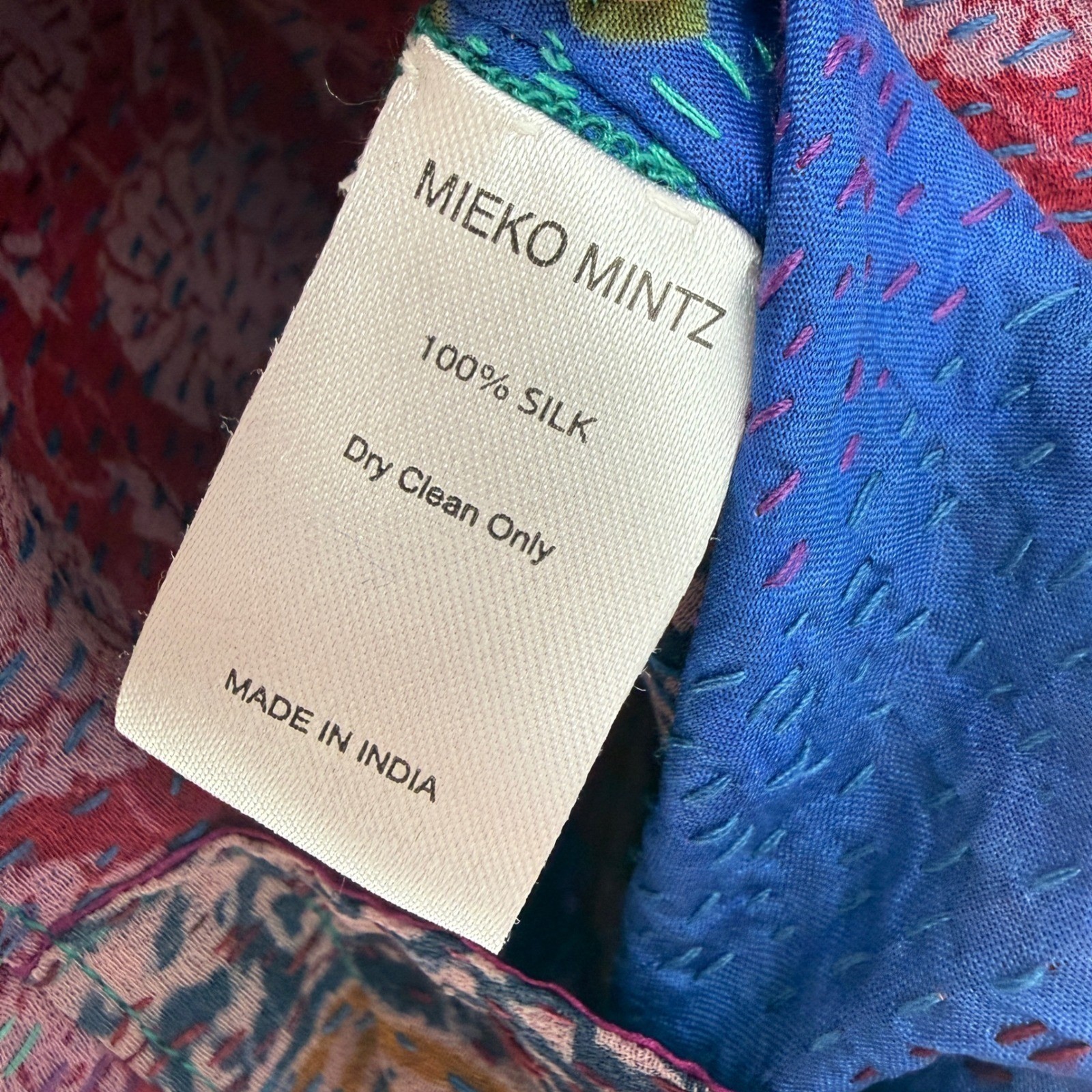 Mieko Mintz Reversible 100% Silk Kantha Jacket Red Blue Floral Bandhani OS India