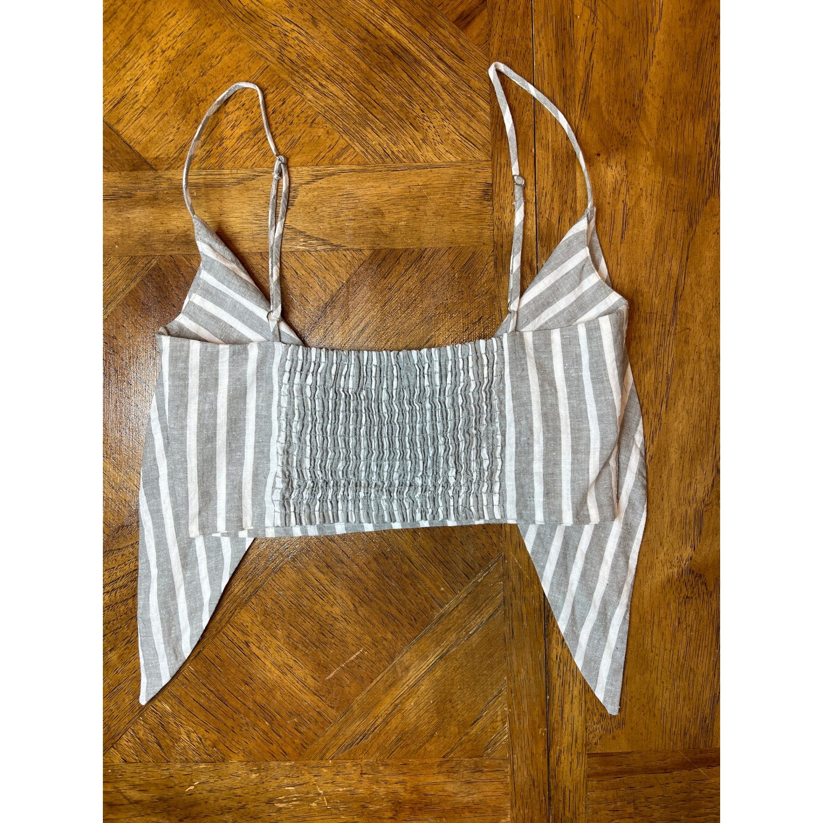 Blue Life Mila Tie Front Top Grey White Stripe Linen Cotton XS