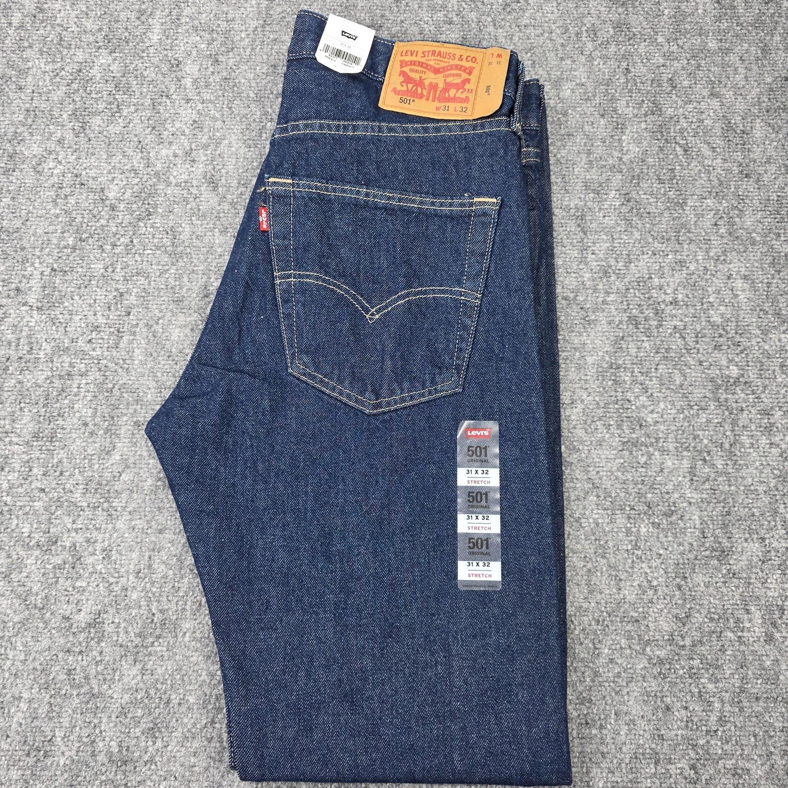 Levis 501 Jeans Mens 31×32 Blue Denim Straight Leg Button Fly Stretch Original