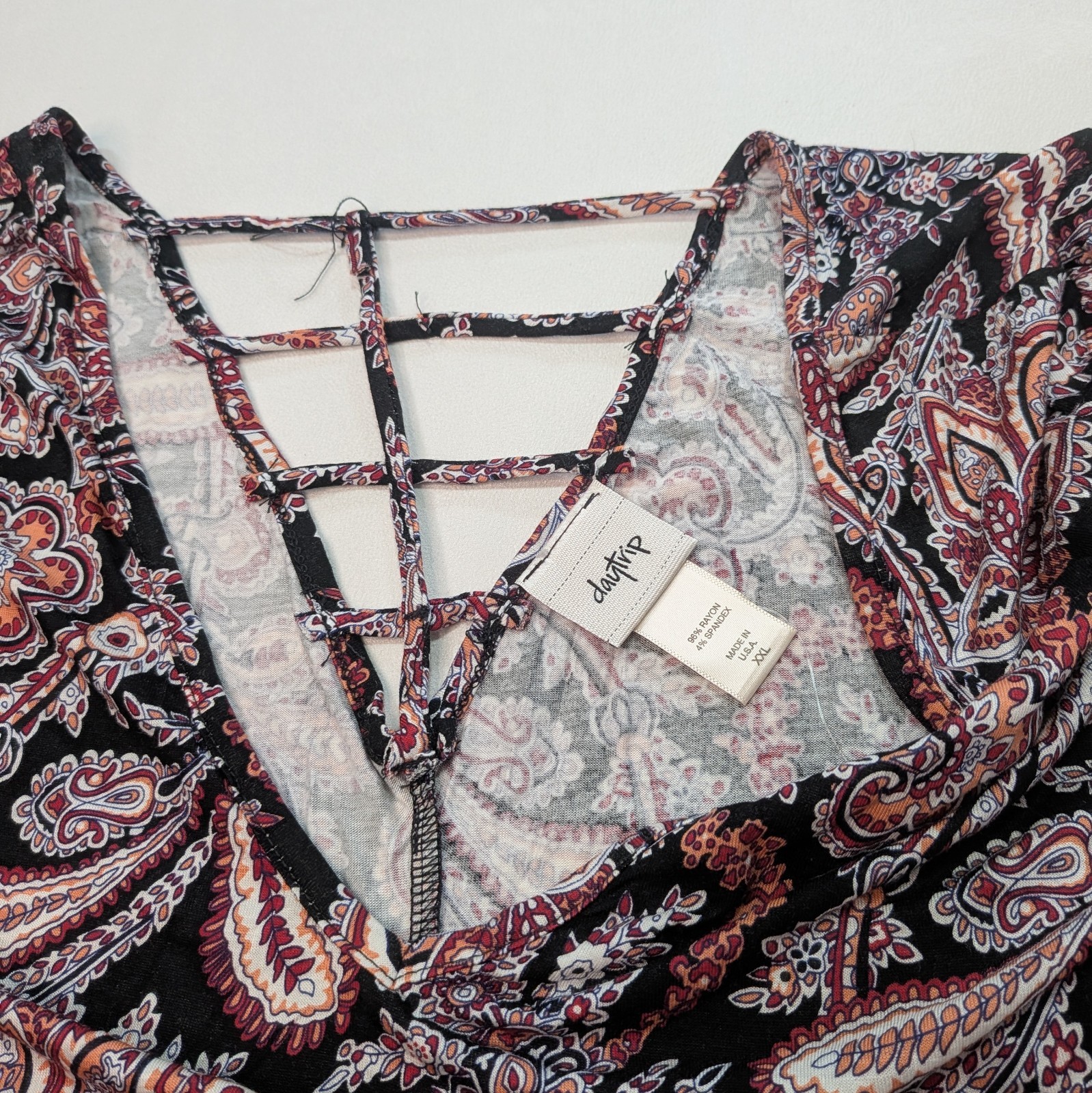 Daytrip Brand multi-color Sleeve Poly/spandex Blouse XXL deep V back