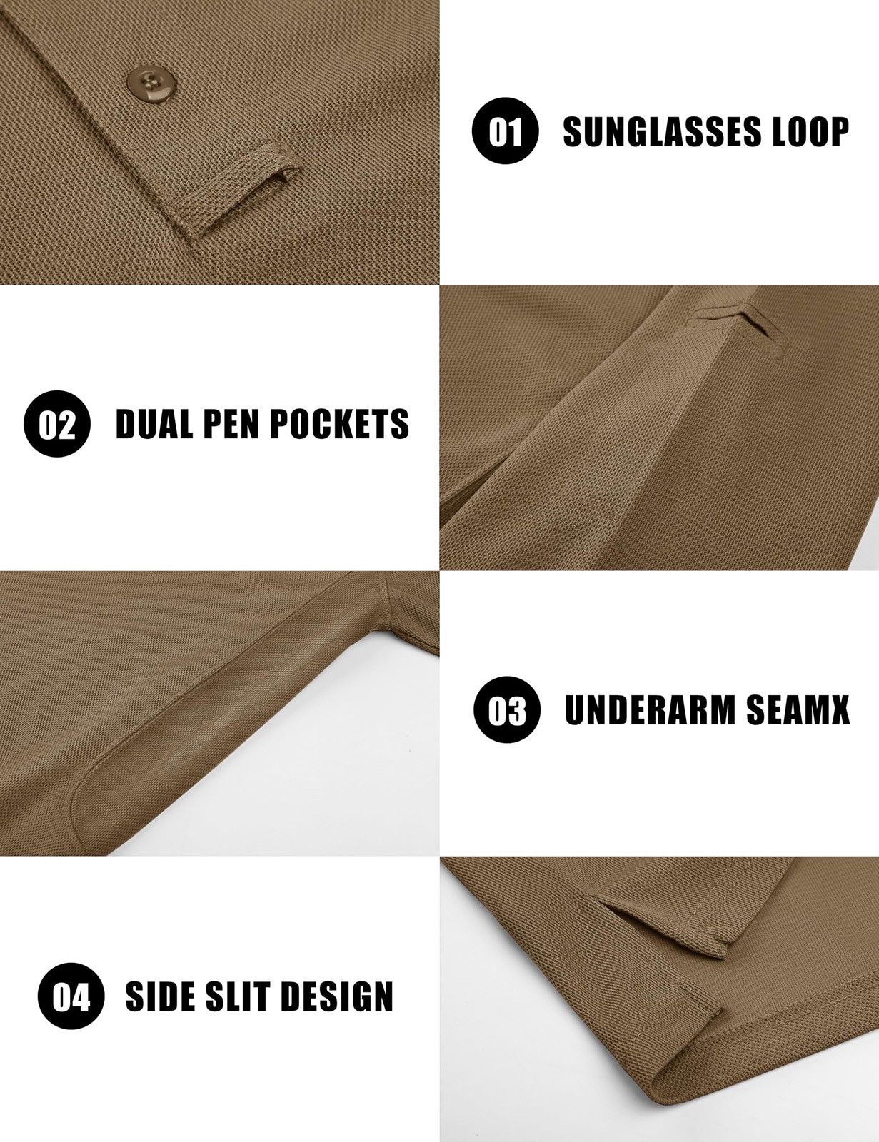 Mens Long Sleeve Polo Shirts Quick Dry Performance Breathable Casual Work Golf T