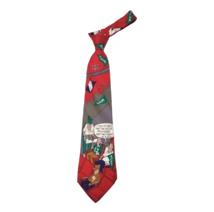 Bench Warmers by Richard Torrey Tie “Day off” Italian Novelty Tie Red Silk