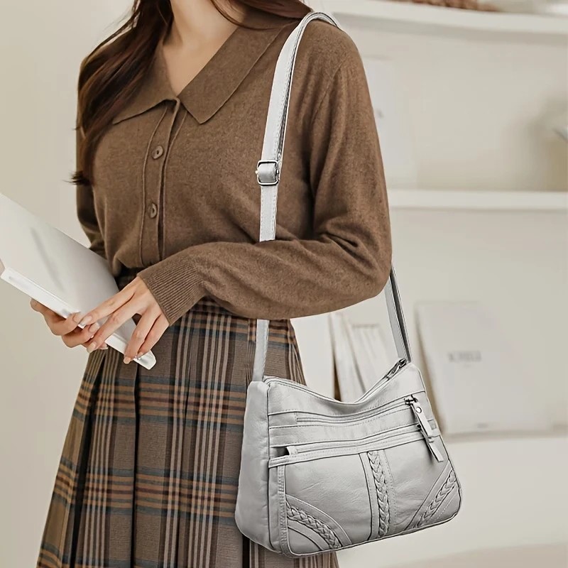 Women’s Soft Leather Crossbody Bag, 2026 Retro Multi-pocket Shoulder Handbag USA