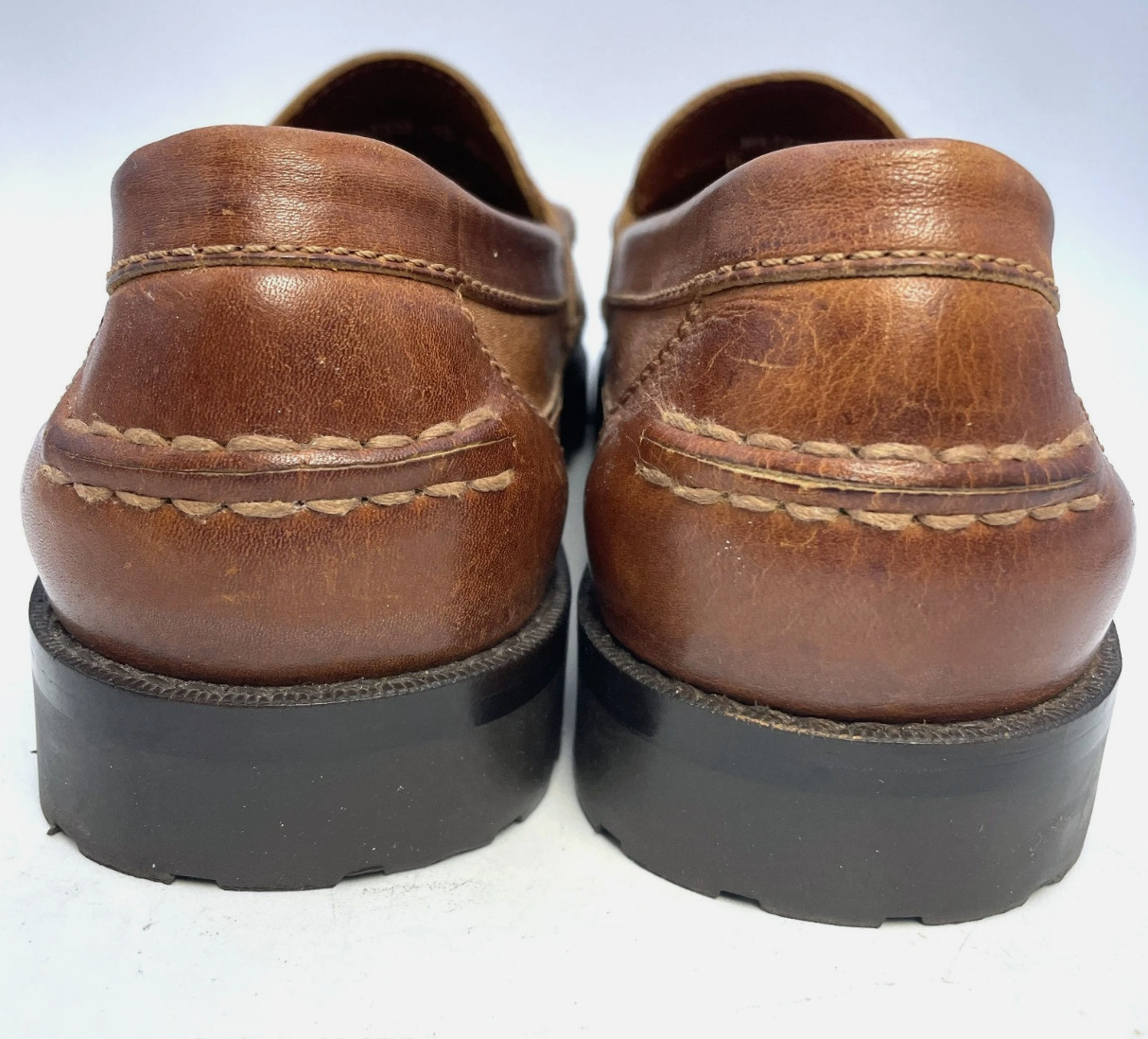 Polo Ralph Lauren Penny Loafers Walnut Brown Leather Lug Soles Men’s US 10D