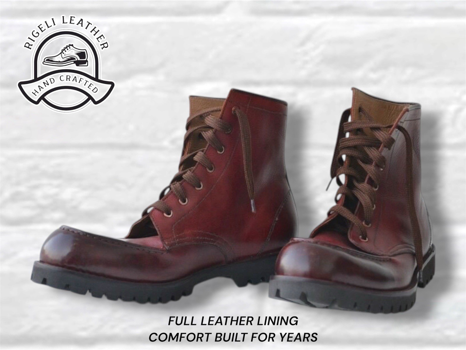 Handmade Burgundy Combat Boots Men Goodyear Welted Full Grain Leather Lug Sole