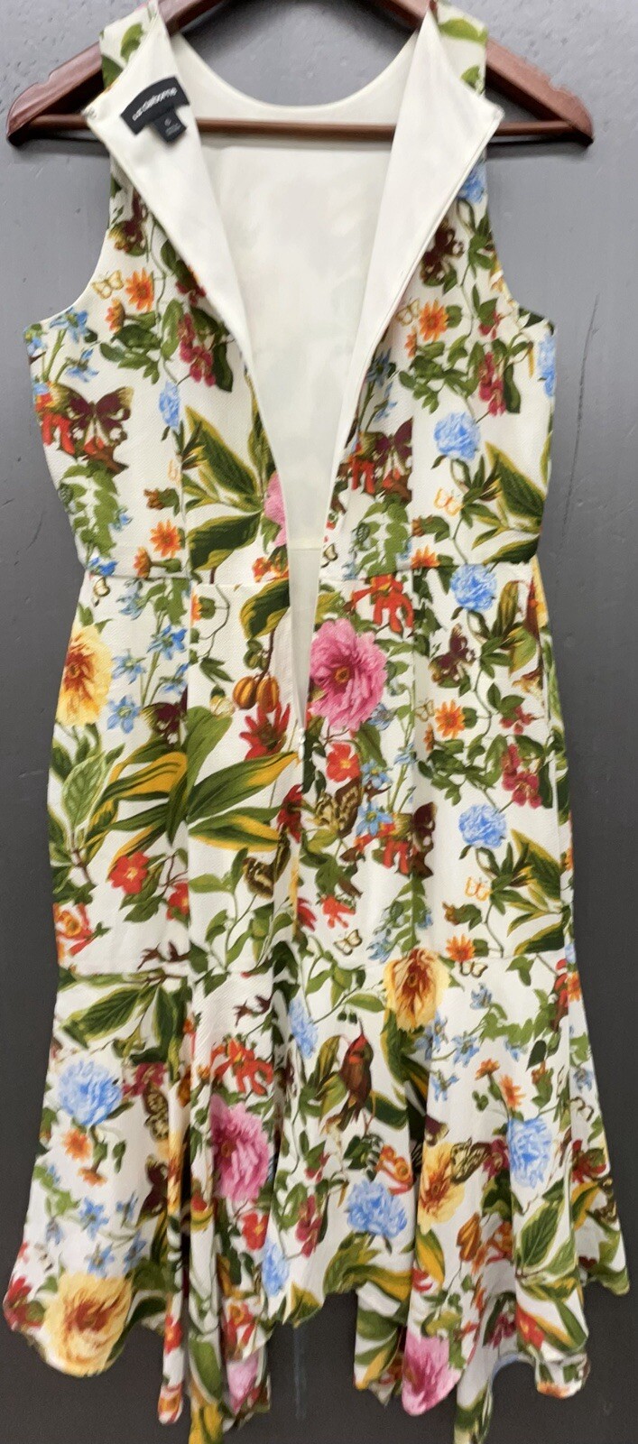 Liz Claiborne Dress 6 Ivory Multicolor Floral Halter Flair Midi Autumn Fall