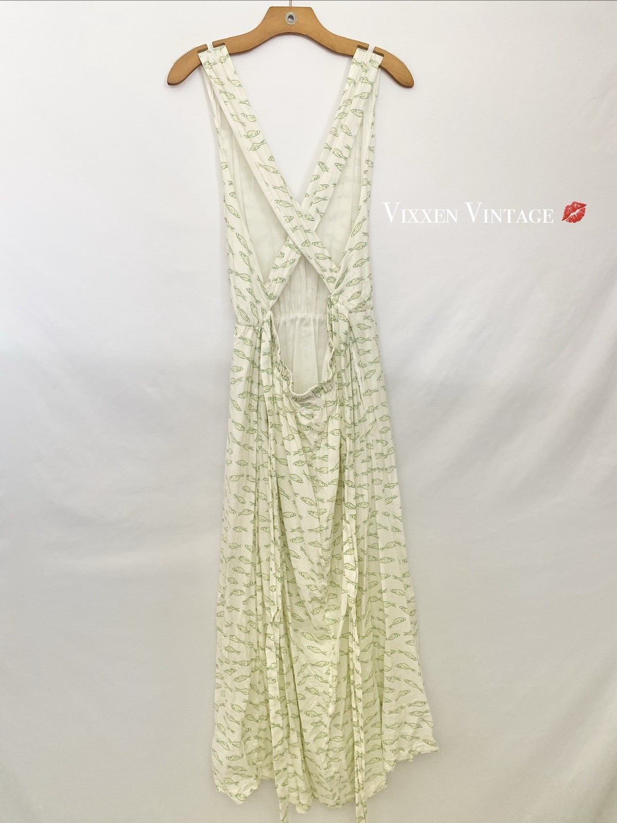 A NEW DAY SARDINE FISH PRINT HALTER ‘OPEN BACK SUNDRESS’ IN CREAM PRINT MSRP $35