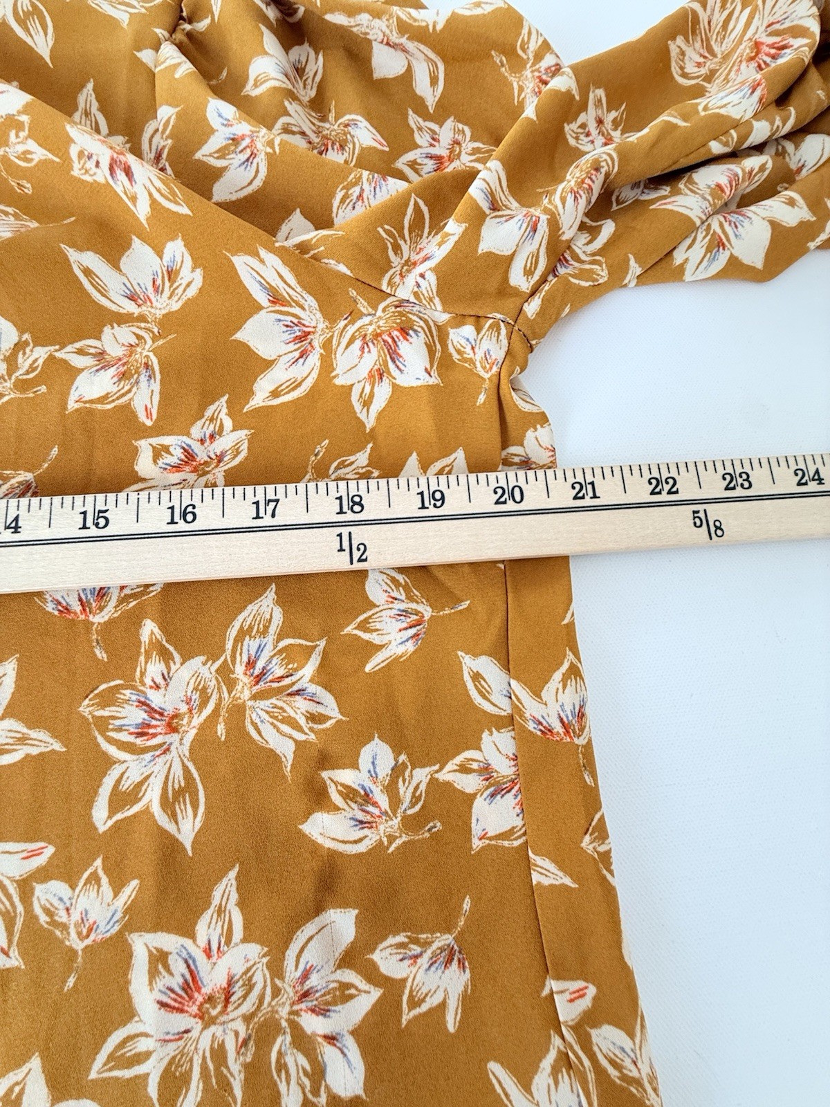 Pleione Floral Blouse Medium Rust Orange Smocked Neck Long Sleeve NWT