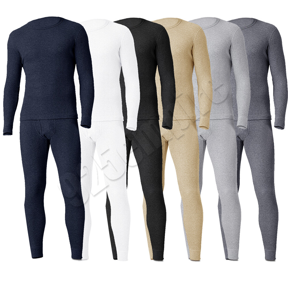 Men’s Long Johns Waffle Knit Thermal Winter Cotton Top Bottom Underwear Set