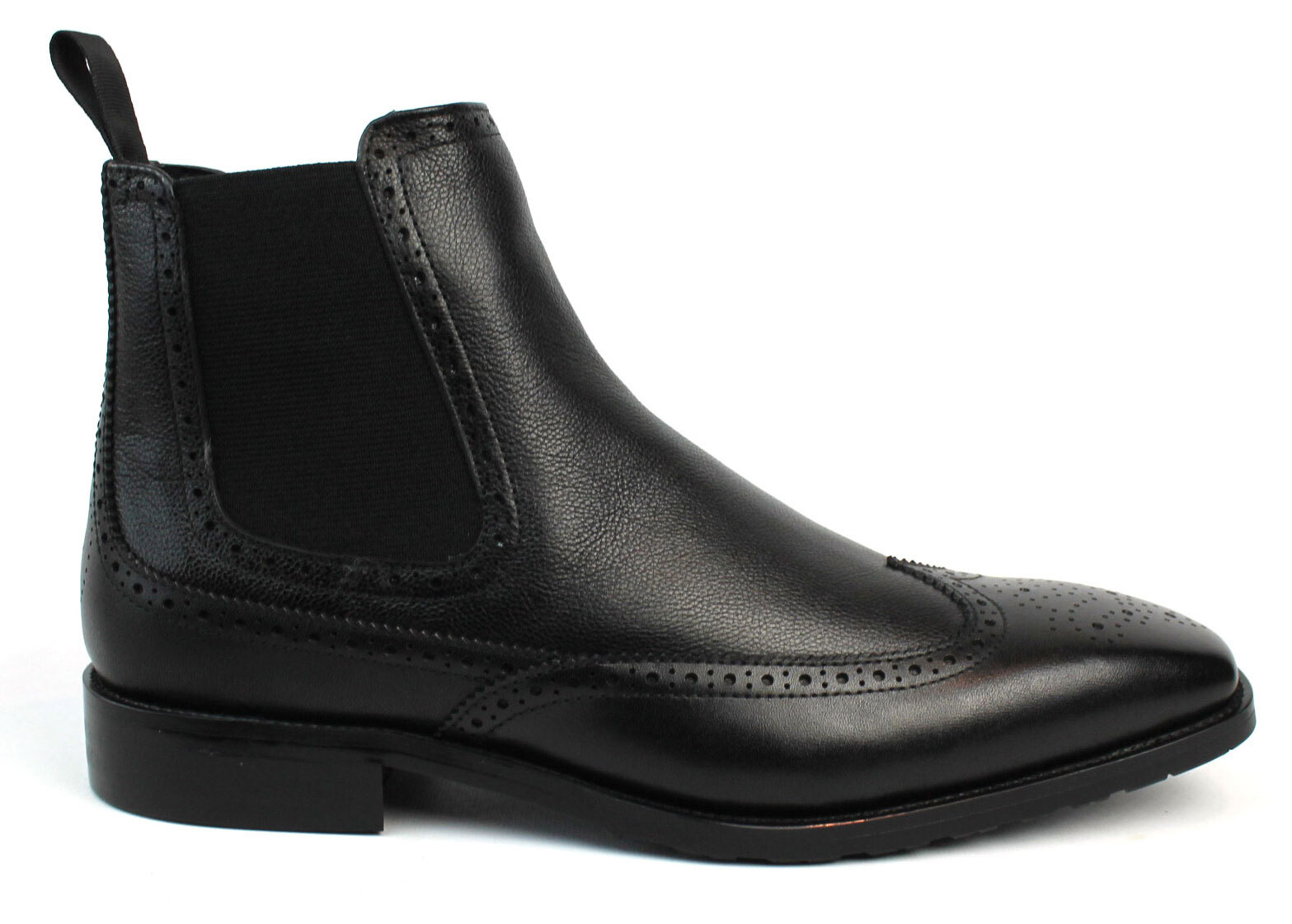 Men’s Exclusive Genuine Leather Black Wing Tip Chelsea Boots With Zipper AZAR