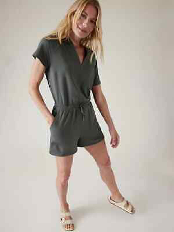 NEW Women Athleta Balance Romper Soft Tencel Bali Green