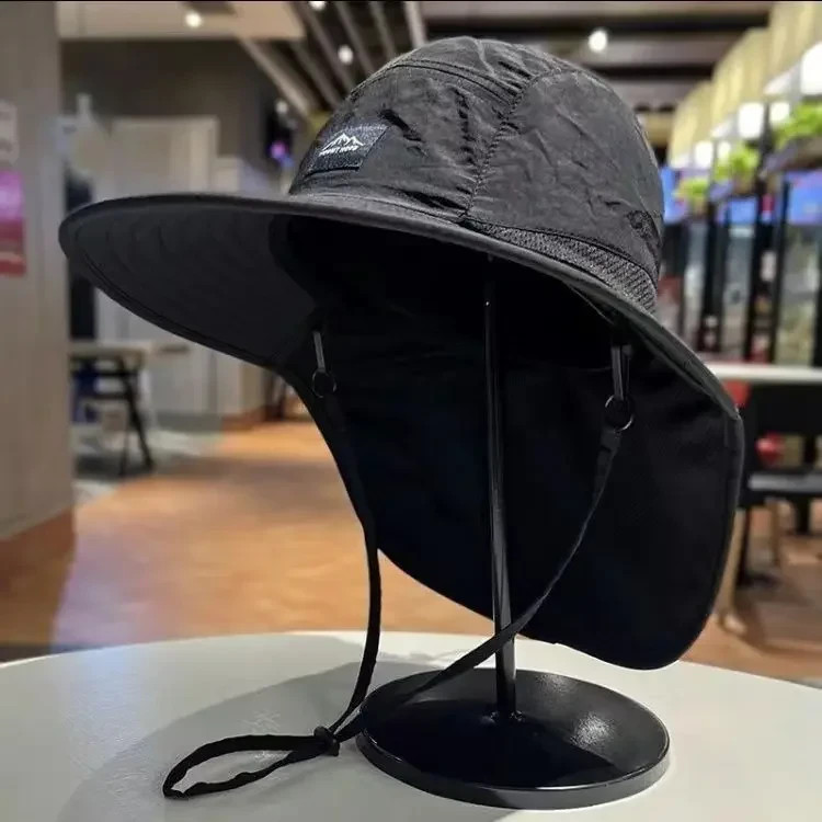 Unisex Wide Brim Bucket Hat Neck Flap Sun Protection Fishing Hiking Cap