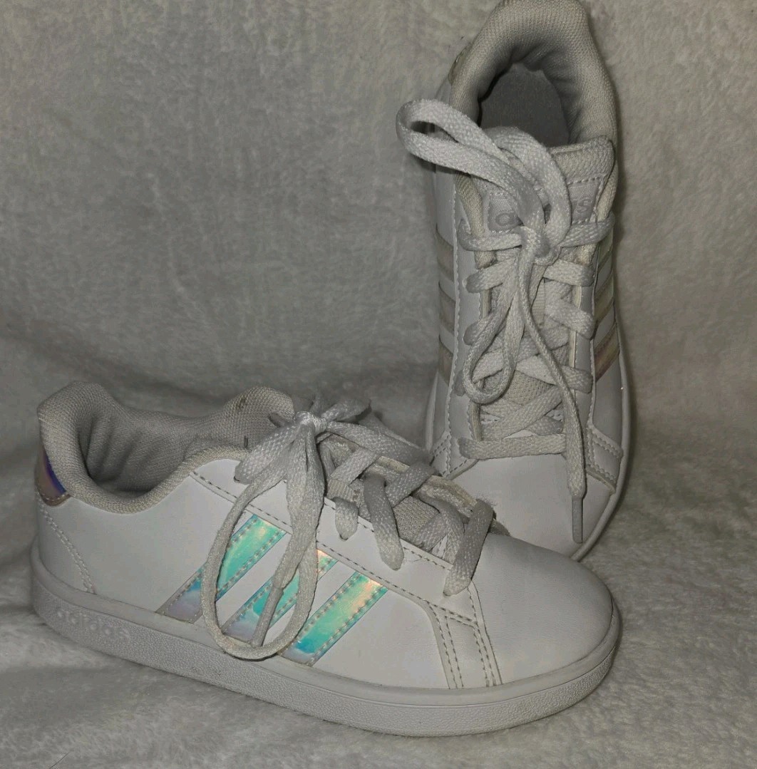 Kids’ Adidas GRAND COURT 2.0 EL K White/Iridiscent Size 11.5K Big Kid Sneakers