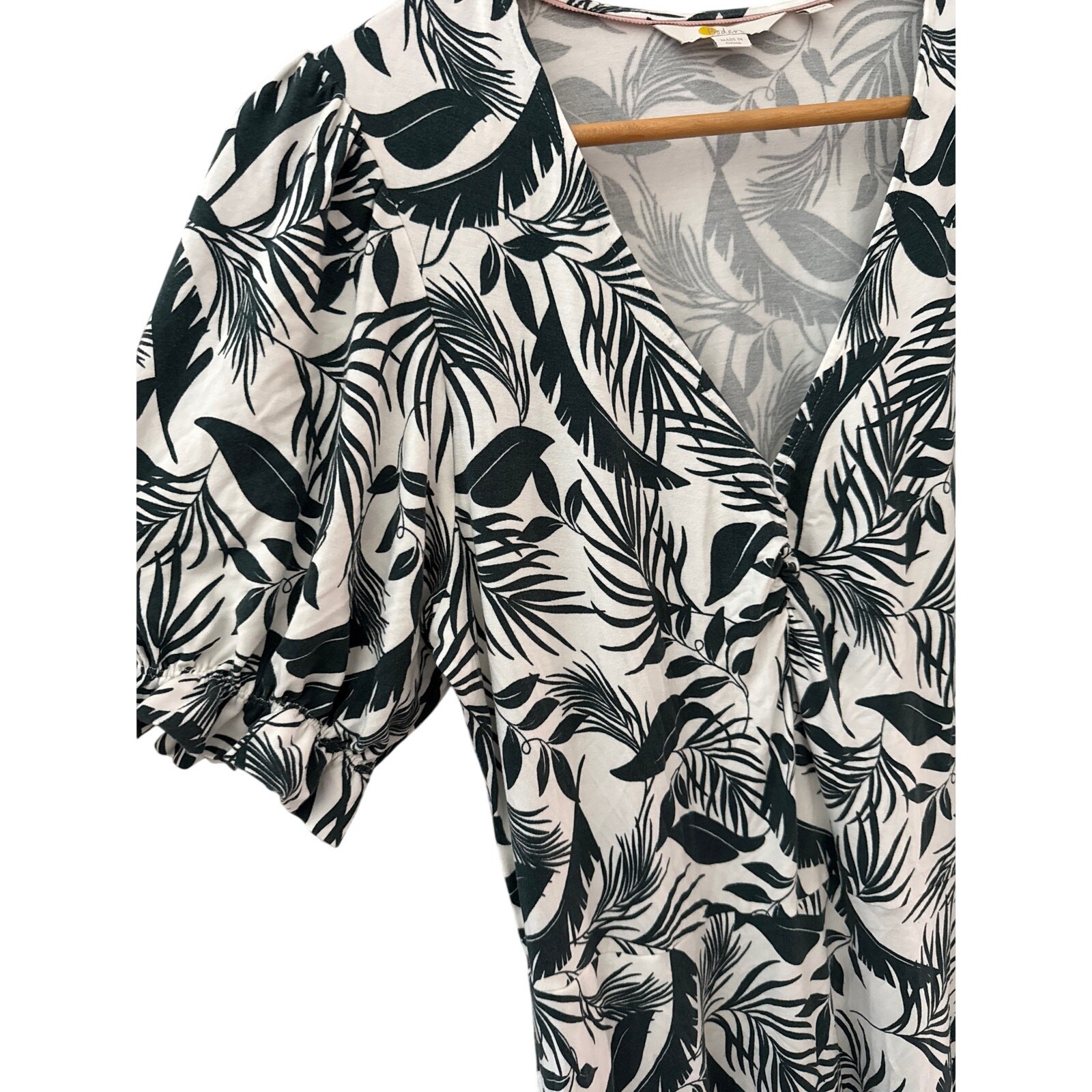 Boden Midnight Garden Tropic Foliage Midi Dress Pockets Green & White Size 10R