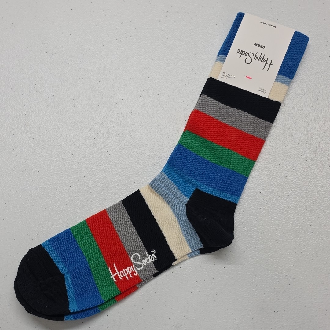 Happy Socks Men’s Size 8-12 Women’s 10-12.5 Striped Crew Socks New With Tags