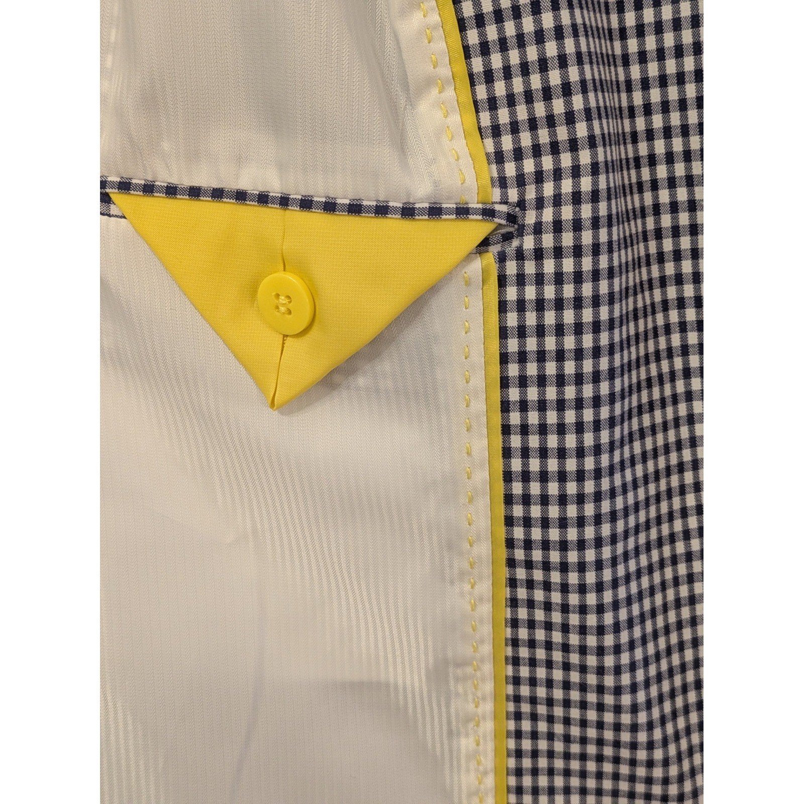 Talbots Petites Navy Blue White Gingham 3-Button Blazer Jacket 14P Cotton Blend