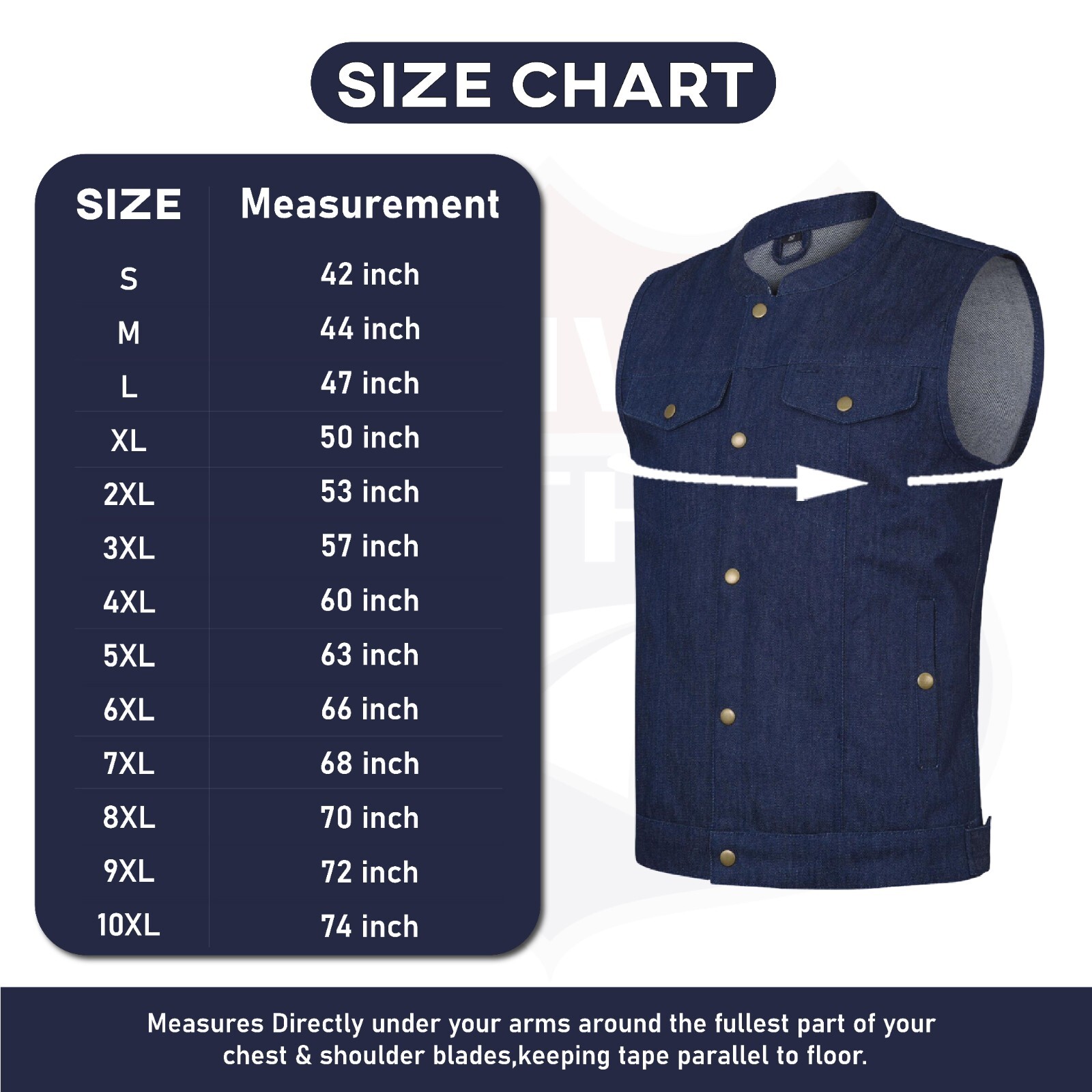 Biker Denim Blue Club Style Anarchy Vest with Conceal Carry Gun Pocket HL21689BL