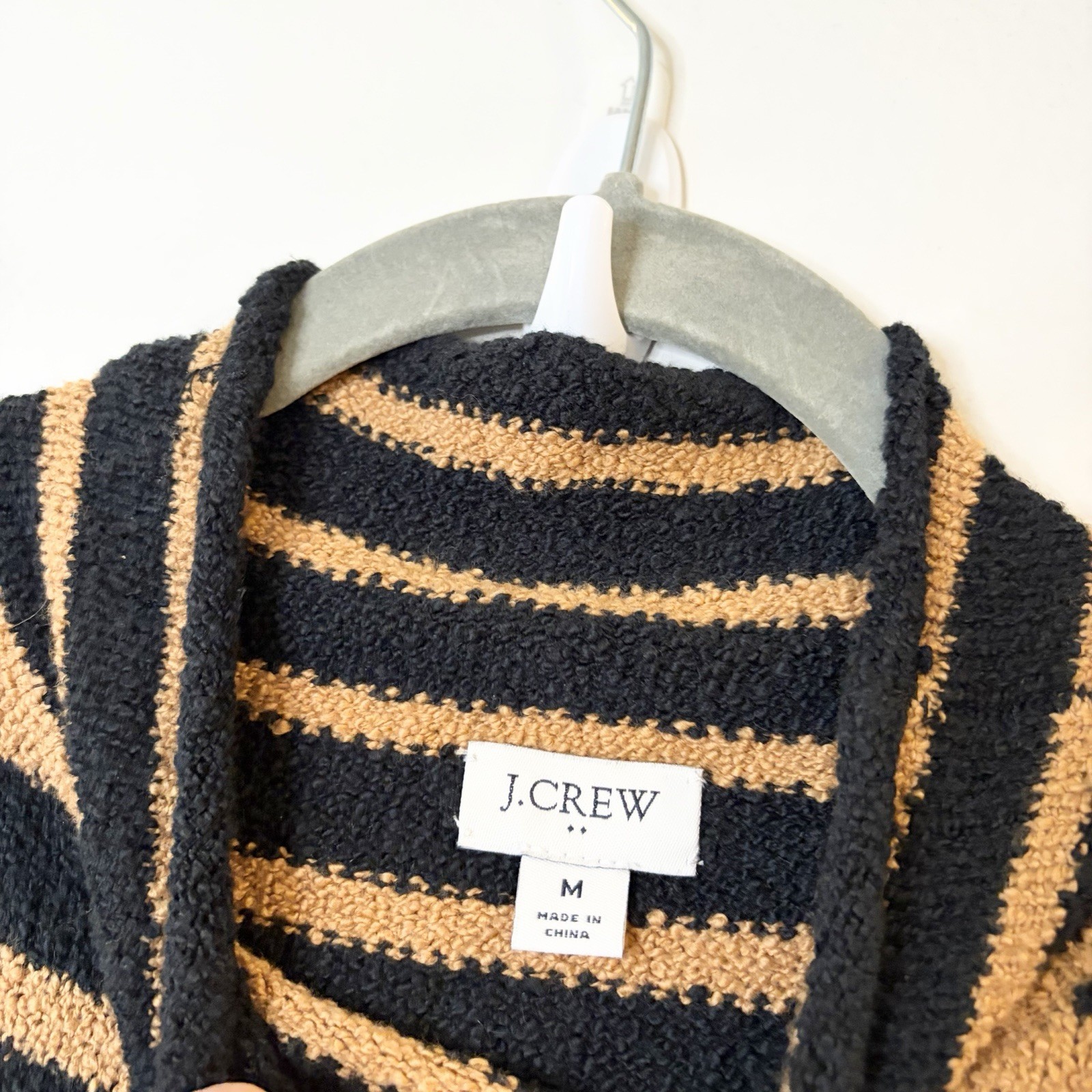 J Crew Cozy Roll Neck Pullover Sweater M Black Brown Striped Soft Preppy