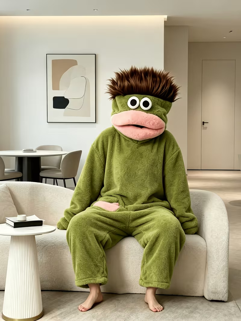 Funny Soft Green Cozy Lounge Costume for Parties Pajama Nights Funny Photos