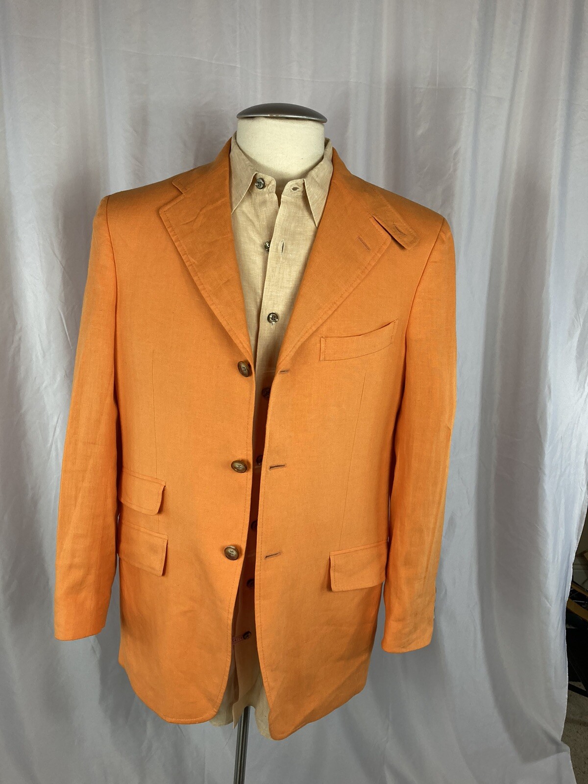 Etro Blazer Orange 50 3 button D Vent 100% Lino Italy