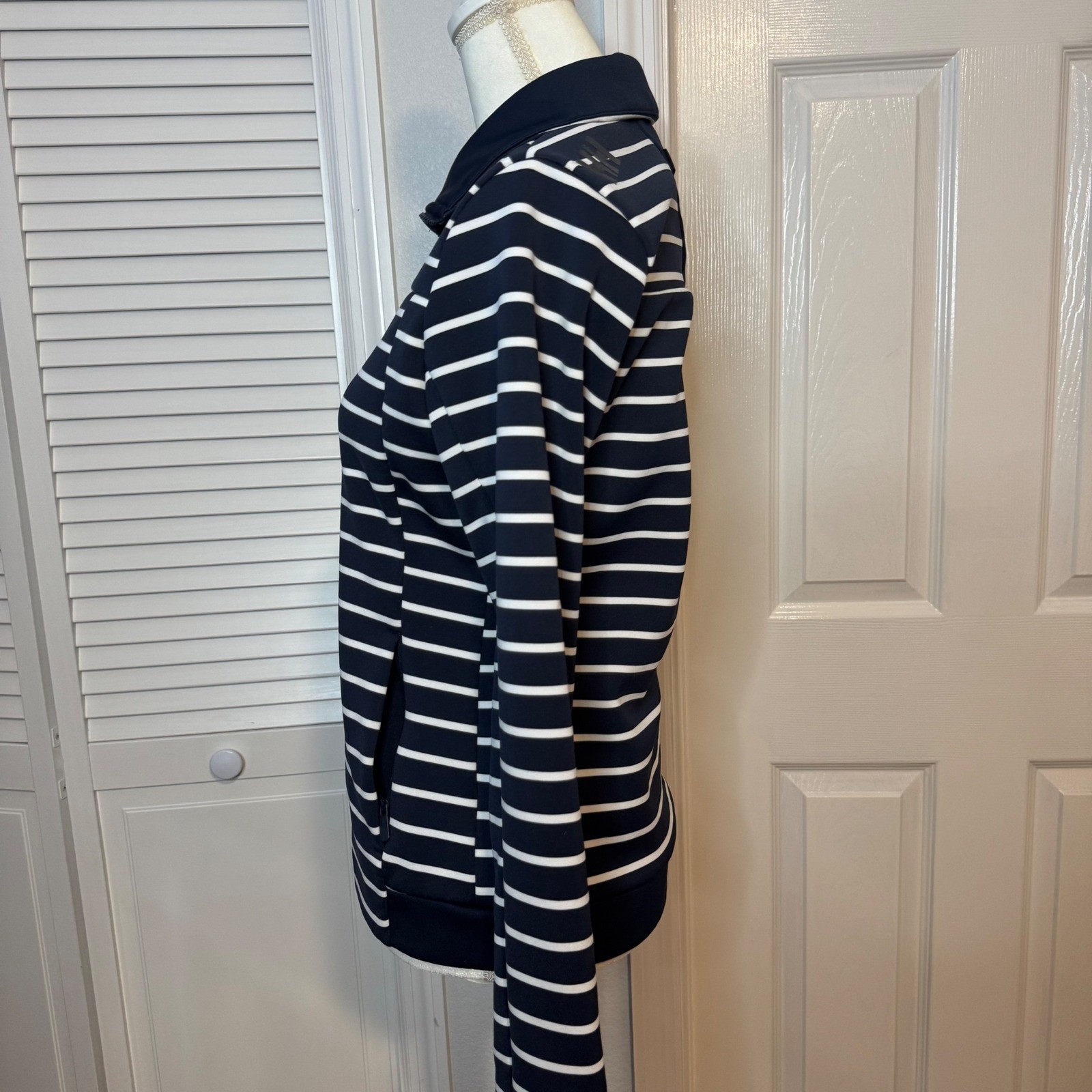 Helly Hansen Womens Navy White Striped Full Zip Jacket Small Nautical HH
