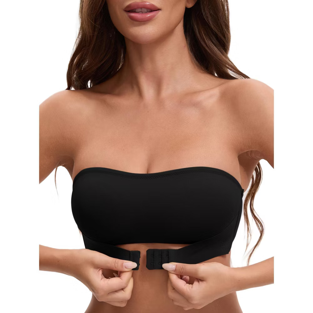 INSPIRE CHIC Women Front Closure Strapless Wirefree Bandeau Non-Slip Tube