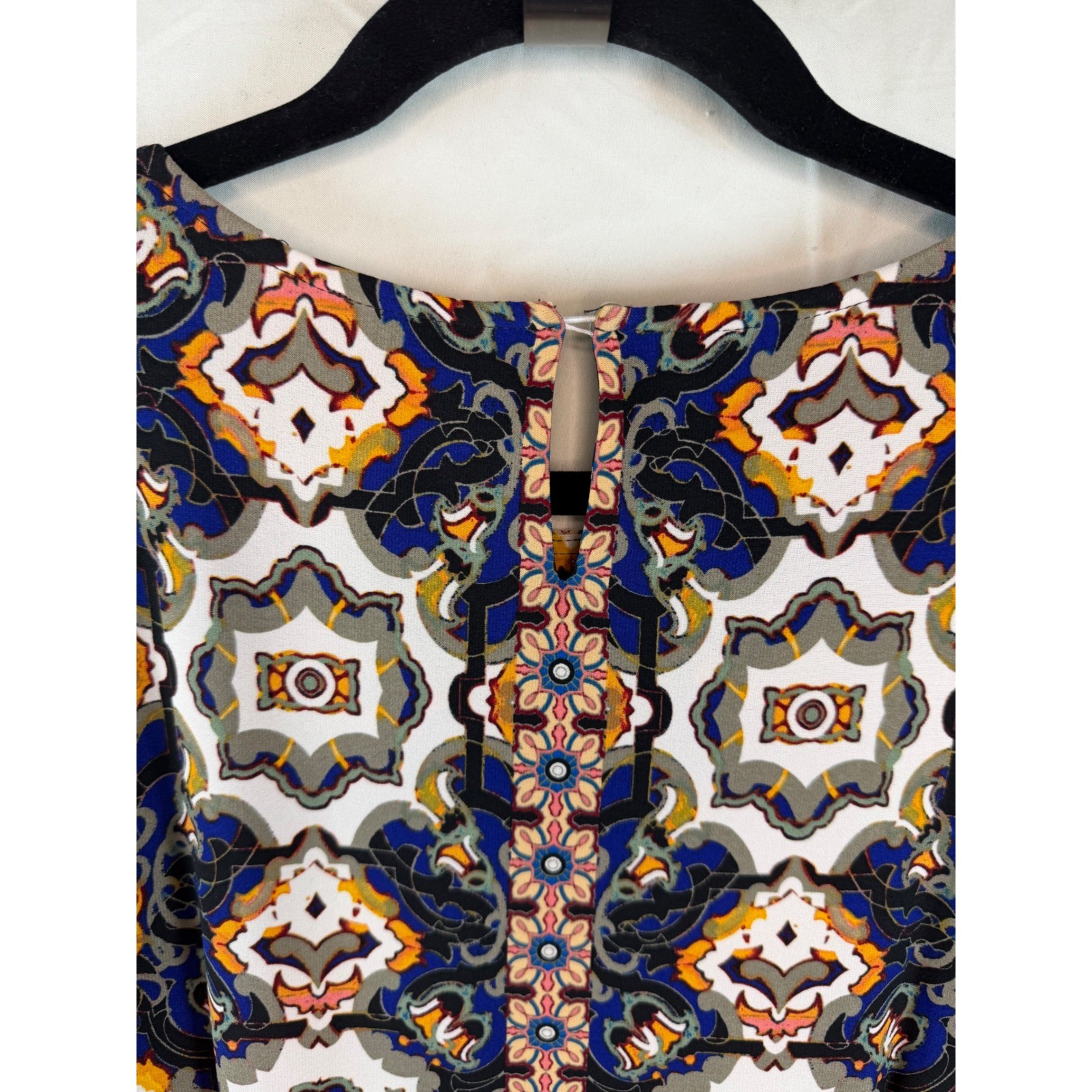 London Times Blue Orange Geometric Tile Print Shift Dress Sz 18 Jersey boho
