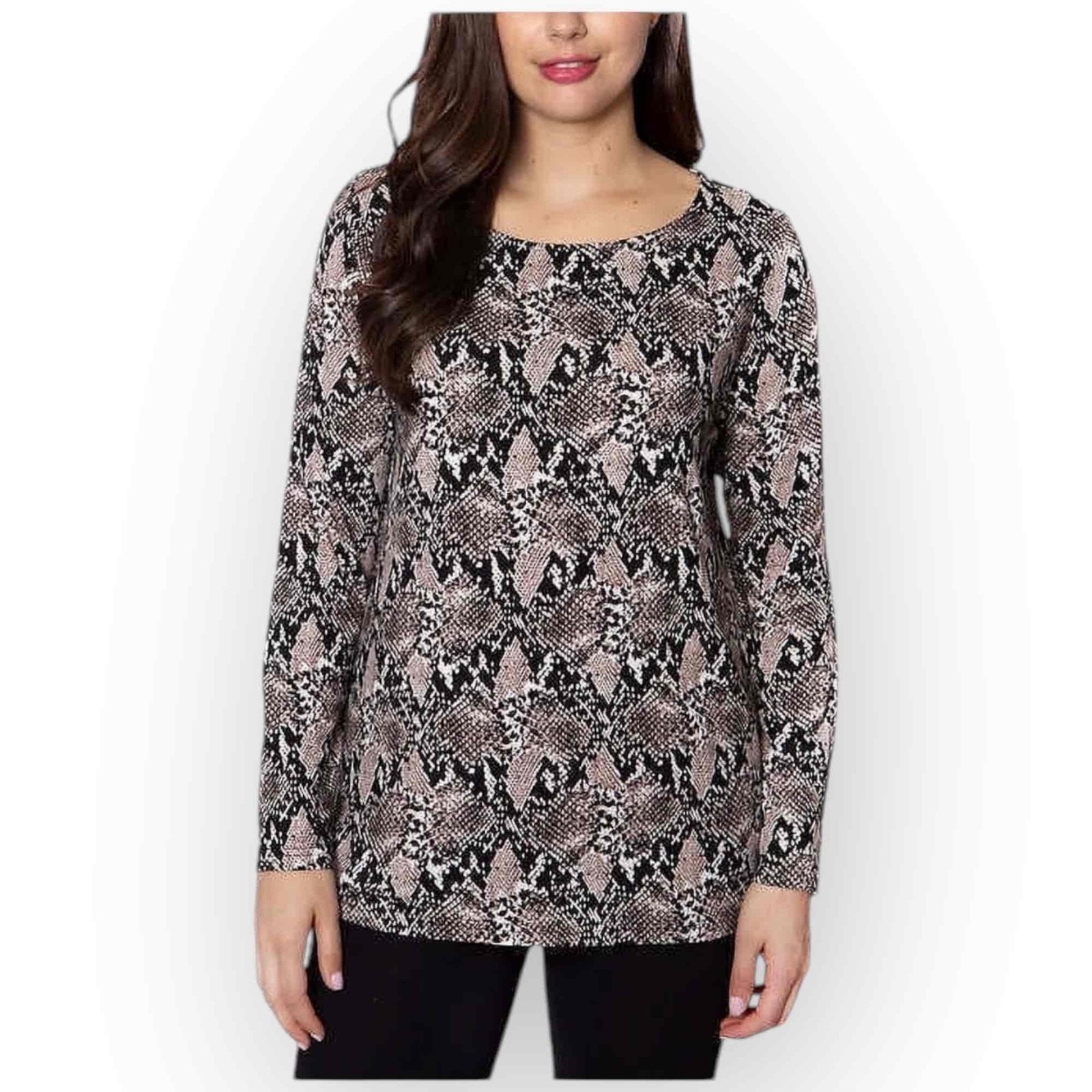 Mario Serrani Womens Tan Snake Skin Print Long Sleeve Tunic – Medium 497M