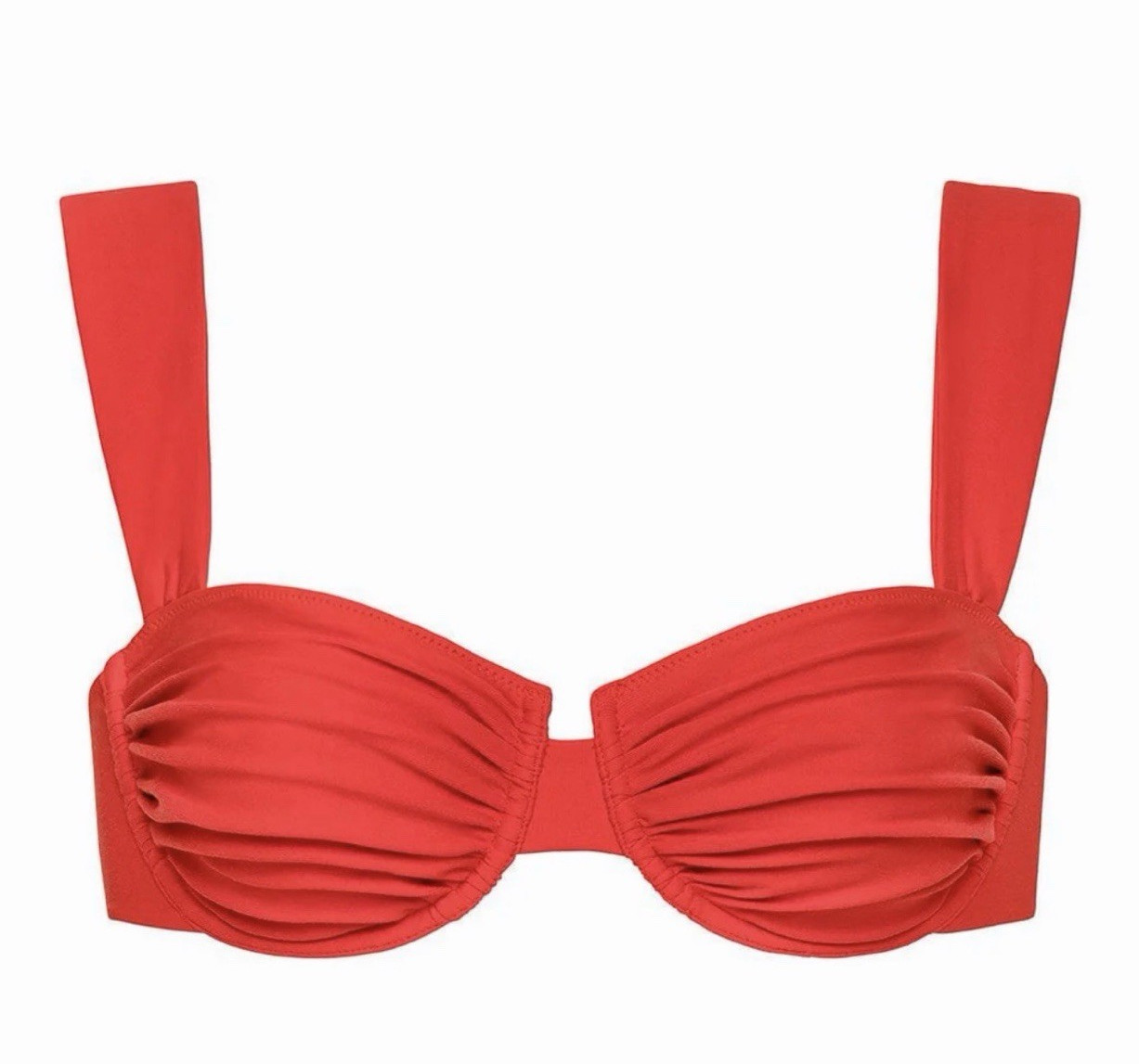 Red Ruched Wide Strap Bikini Top Women’s Size M Solid 2-Piece 100% Cotton