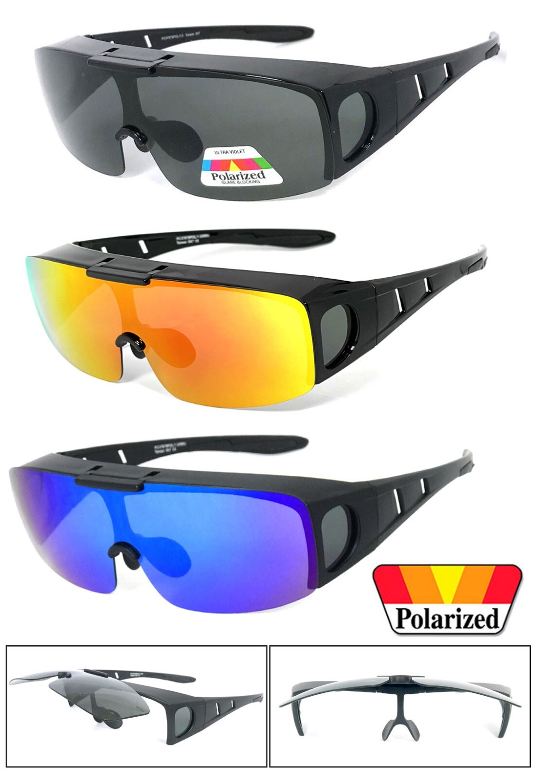 Flip Up Fit Over Sunglasses Polarized Lens Over PRESCRIPTION GLASSES Side Shield